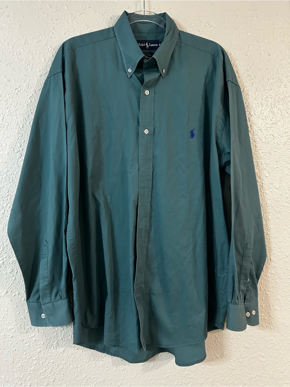 Ralph Lauren Men’s Button–Down Shirt in Teal Green with Navy Logo
